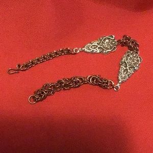 Sterling silver accents on copper chainmaille bracelet